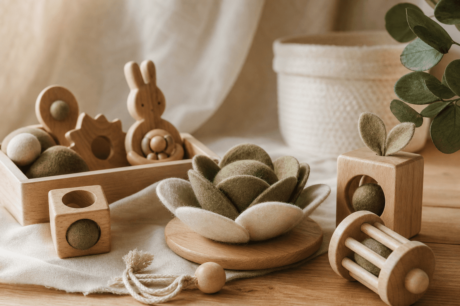Jucării handmade terapeutice pe masă din lemn